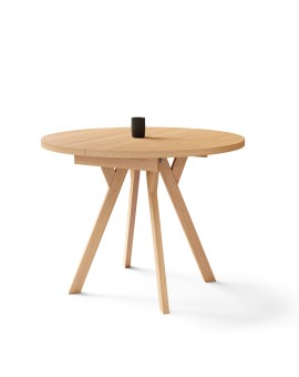 NEVARA Chêne Naturel - TABLE RONDE LOFT/INDUSTRIELLE POUR SALON/SALLE À MANGER EXTENSIBLE