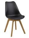 Chaise RINA Noire avec coussin / pieds chêne naturel