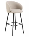 CLARA Beige (Basel 24 fabric) / structure noire - TABOURET DE BAR HAUT REMBOURRÉ POUR CUISINE/SALON/RESTAURANT