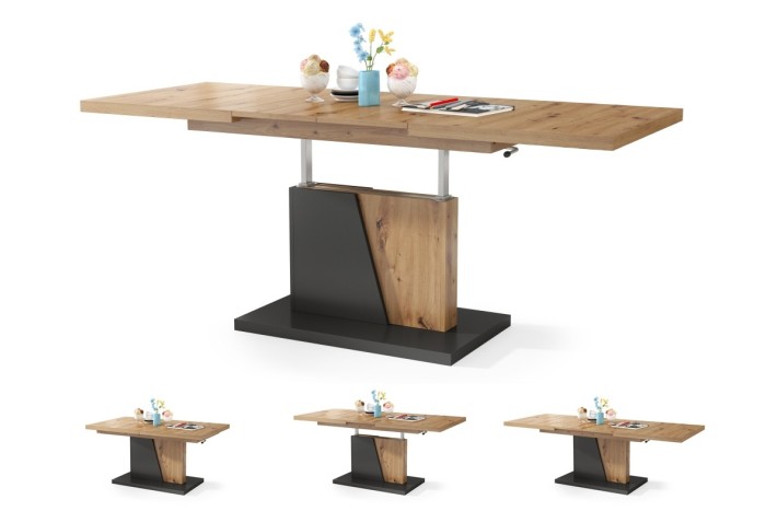 GRAND NOIR Chêne Artisan/Anthracite - TABLE BASSE MODERNE PLIANTE ET RELEVABLE TABLE BASSE RELEVABLE