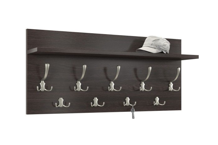 FINLO Wenge/poignées Nickel Satiné - PORTE-MANTEAU MODERNE AVEC ÉTAGÈRE POUR HALL D'ENTRÉE 90 et 70 cm