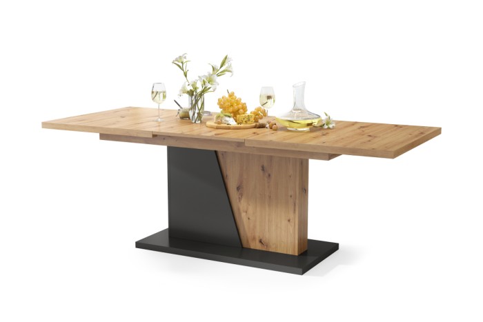 NOBLE NOIR Chêne Artisan/Anthracite (Gris Foncé) - TABLE EXTENSIBLE JUSQU'À 218 cm !