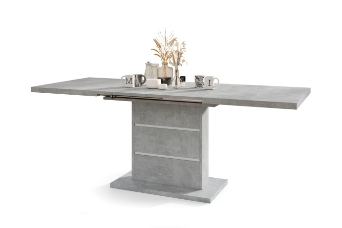 PIANO Béton Clair Atelier/inserts Blanches - TABLE MODERNE EXTENSIBLE JUSQU'A 200 cm !